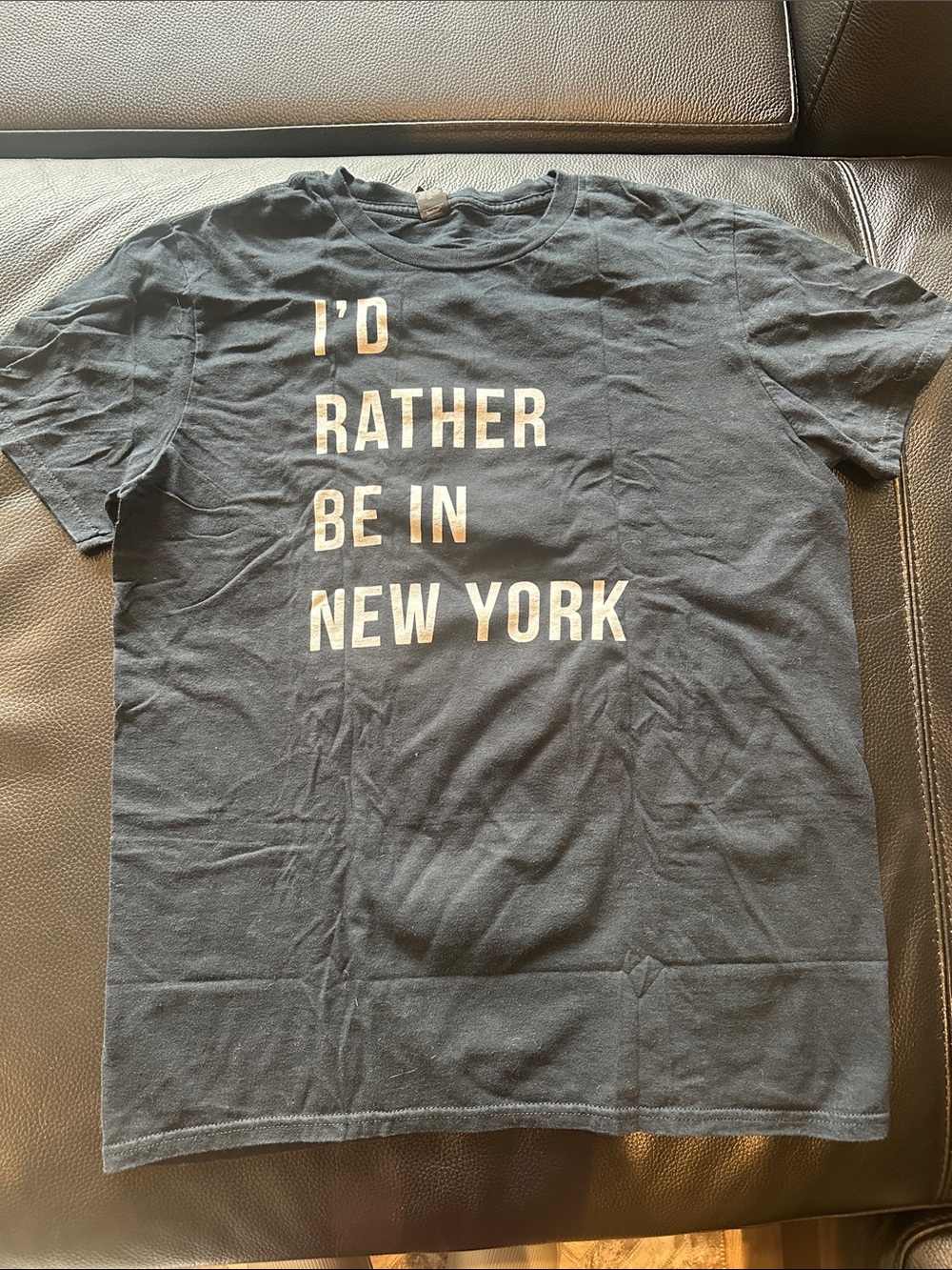 Anvil Black Men's Short Sleeve 'I'd Rather Be in New York' Graphic Tee